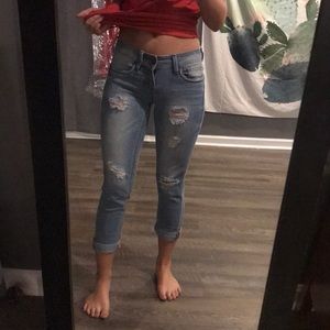 Distressed Capri jeans